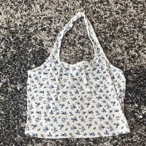 SHEIN White and Blue Floral Crop Top